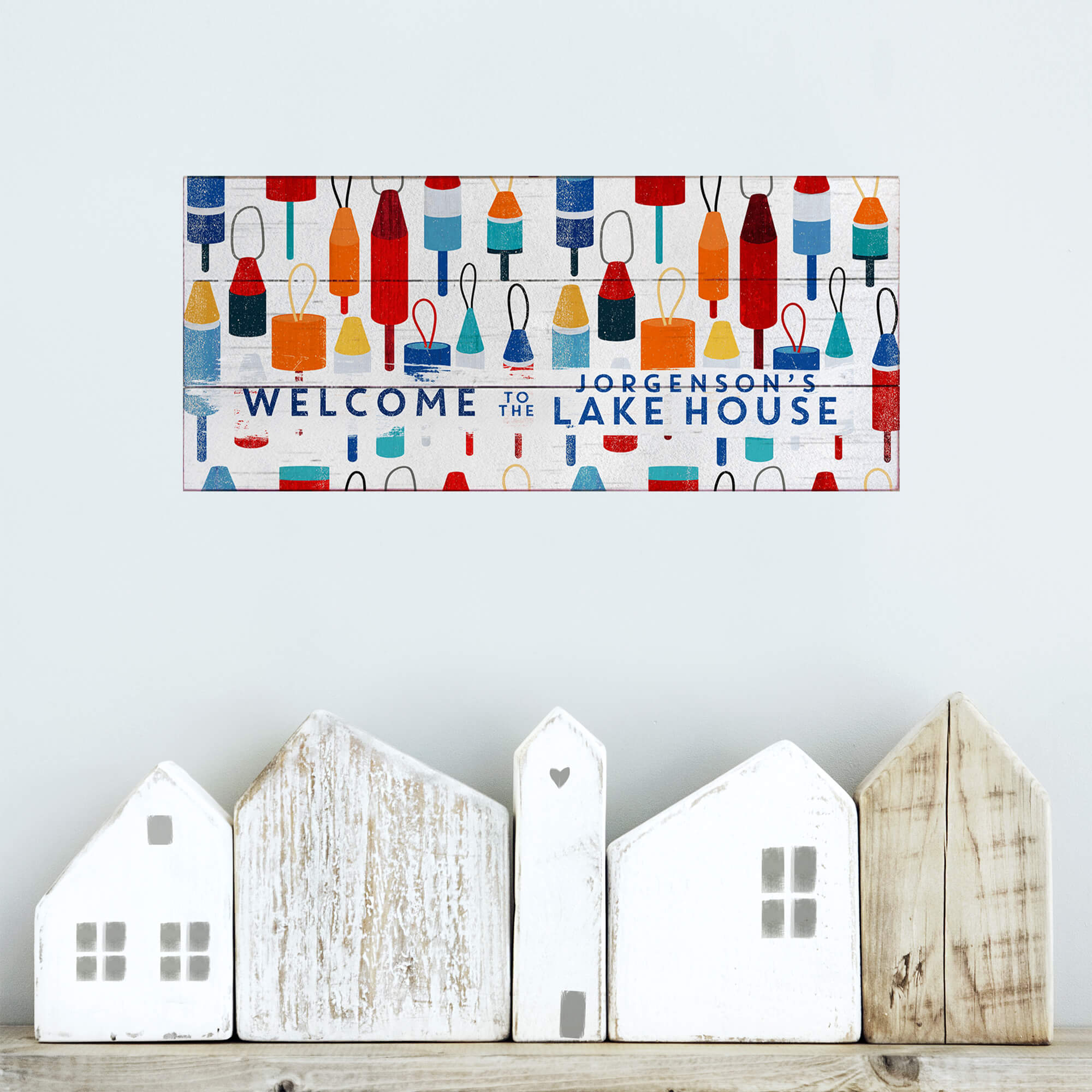 Lake House Buoy Welcome: Personalized - Wood & Metal Wall Art