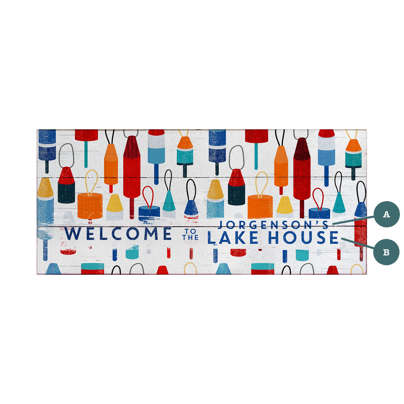 Lake House Buoy Welcome: Personalized - Wood & Metal Wall Art