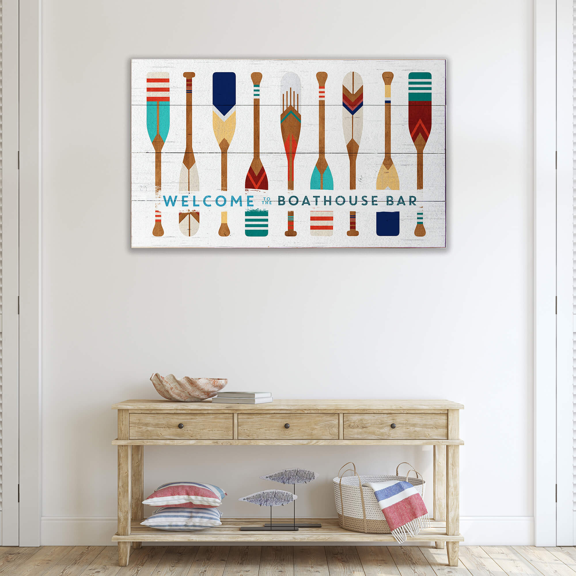 Oar Pattern Welcome Sign - Wood & Metal Wall Art