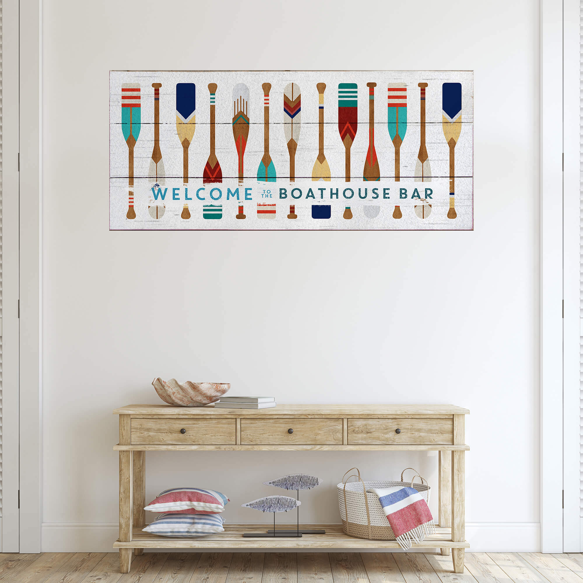 Oar Pattern Welcome Sign - Wood & Metal Wall Art