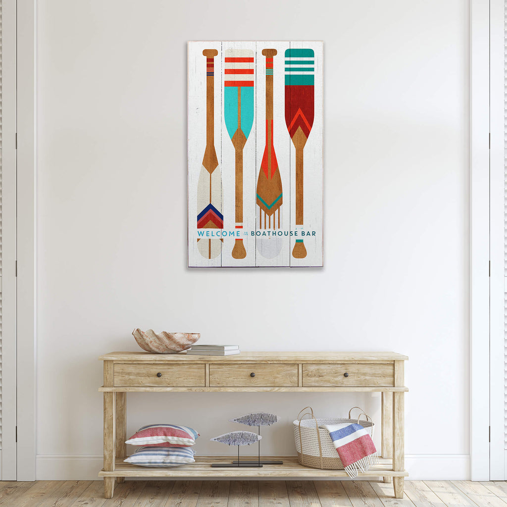 Oar Pattern Welcome Sign - Wood & Metal Wall Art