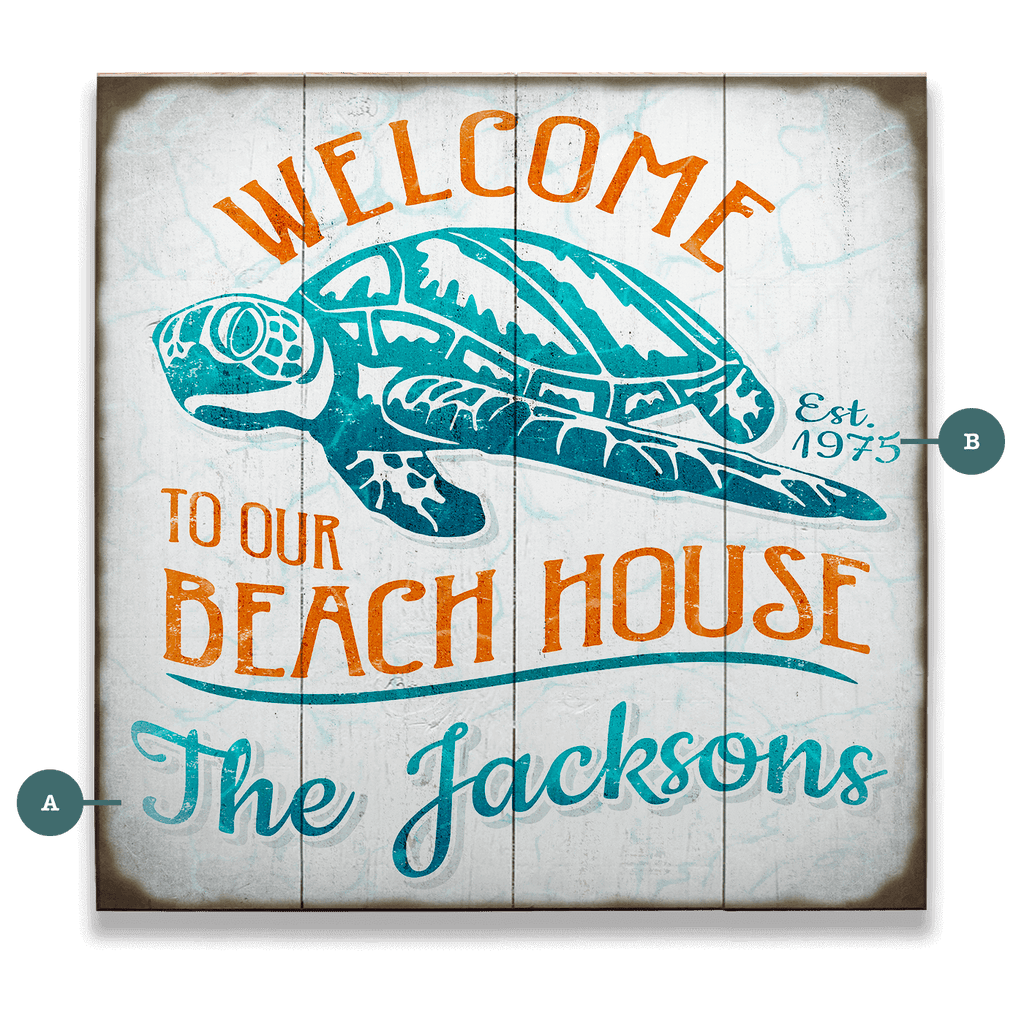 Turtle Beach House - Personalized - Wood & Metal Wall Art