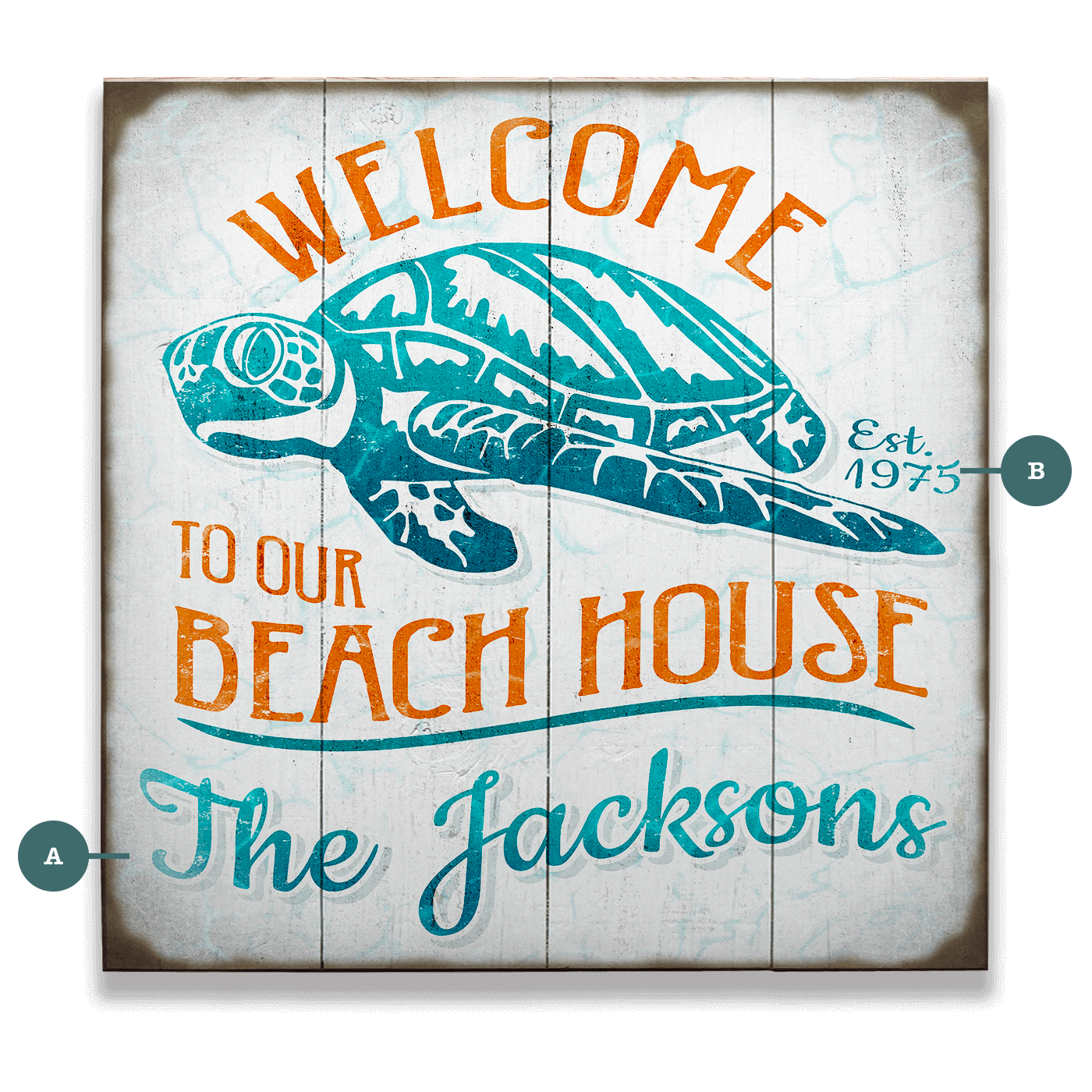 Turtle Beach House - Personalized - Wood & Metal Wall Art