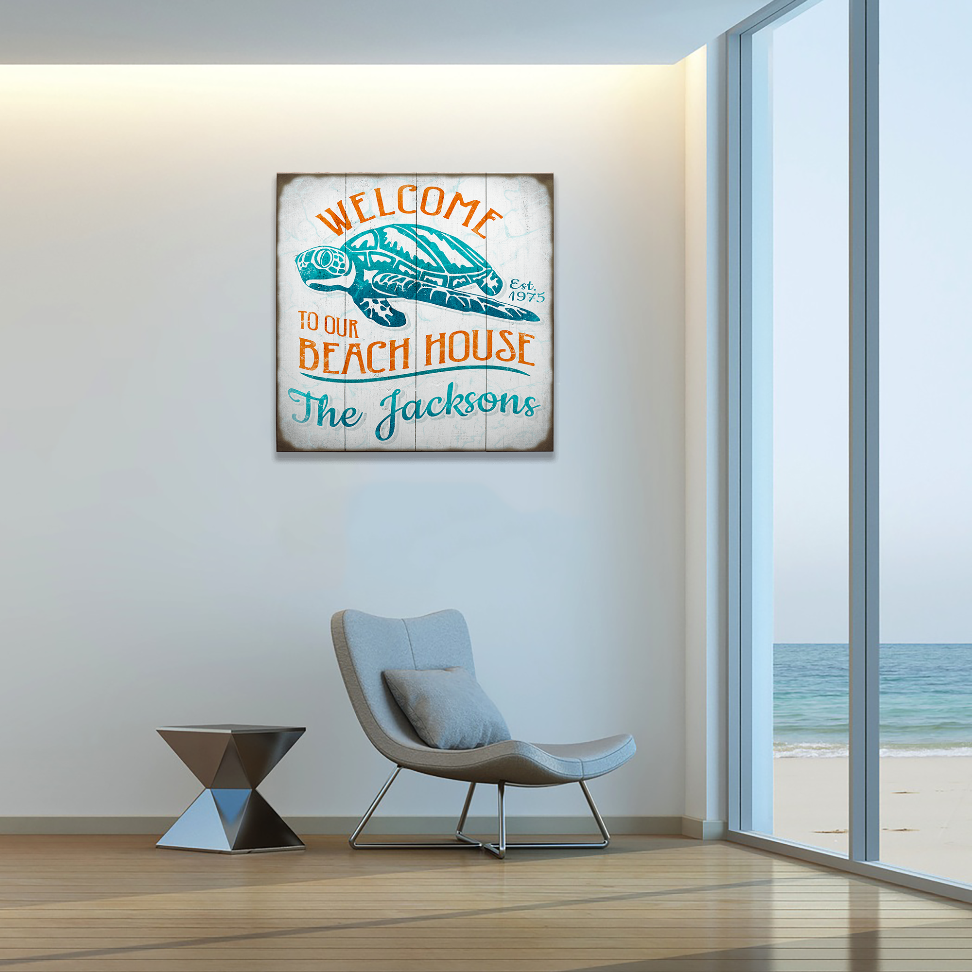 Turtle Beach House - Personalized - Wood & Metal Wall Art