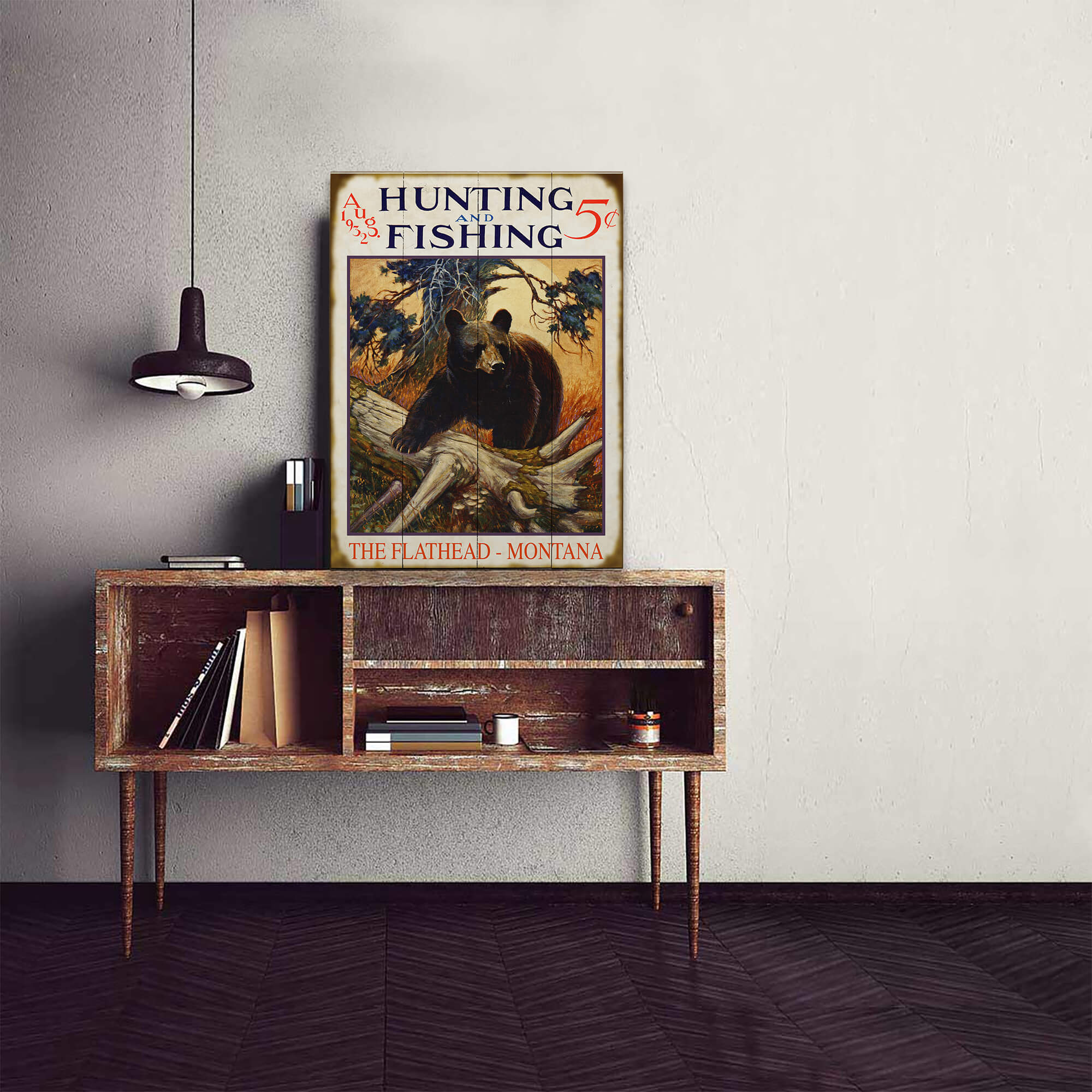 Hunting and Fishing Bear: Personalized - Wood & Metal Wall Art