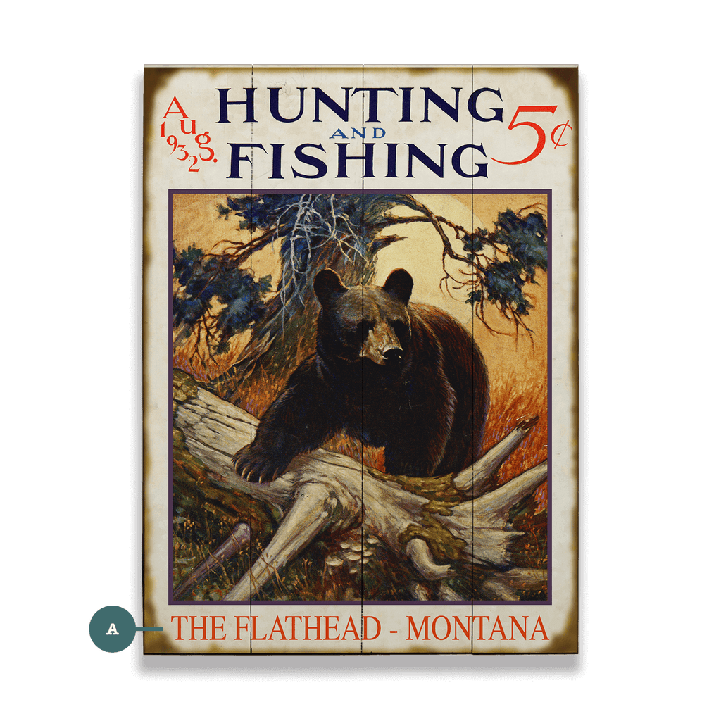 Hunting and Fishing Bear: Personalized - Wood & Metal Wall Art