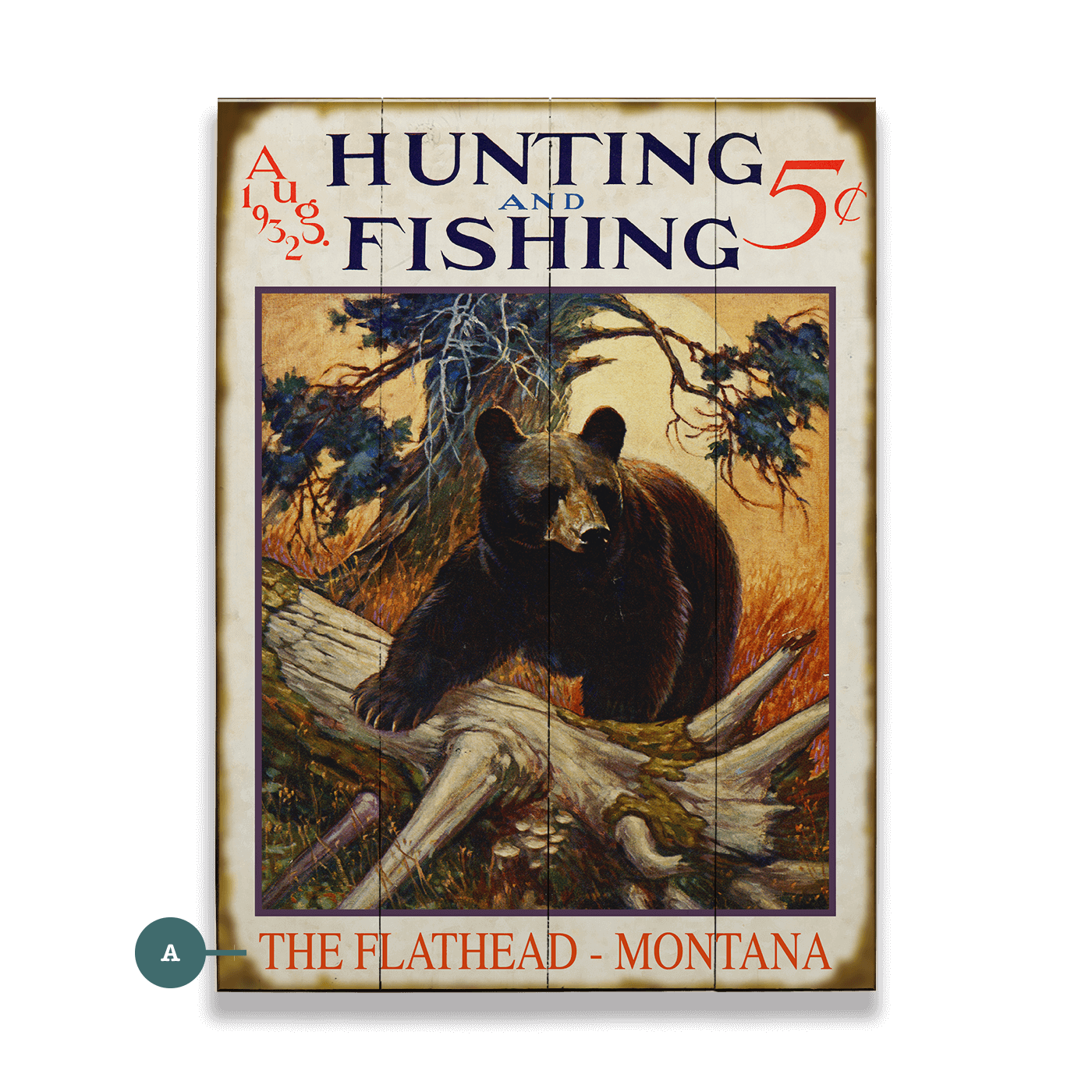 Hunting and Fishing Bear: Personalized - Wood & Metal Wall Art