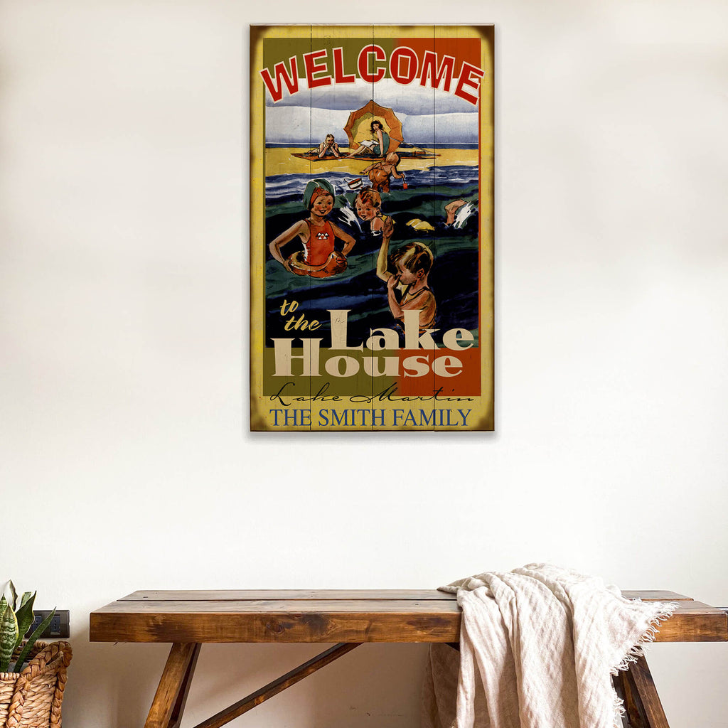 Family Lake House - Wood & Metal Wall Art