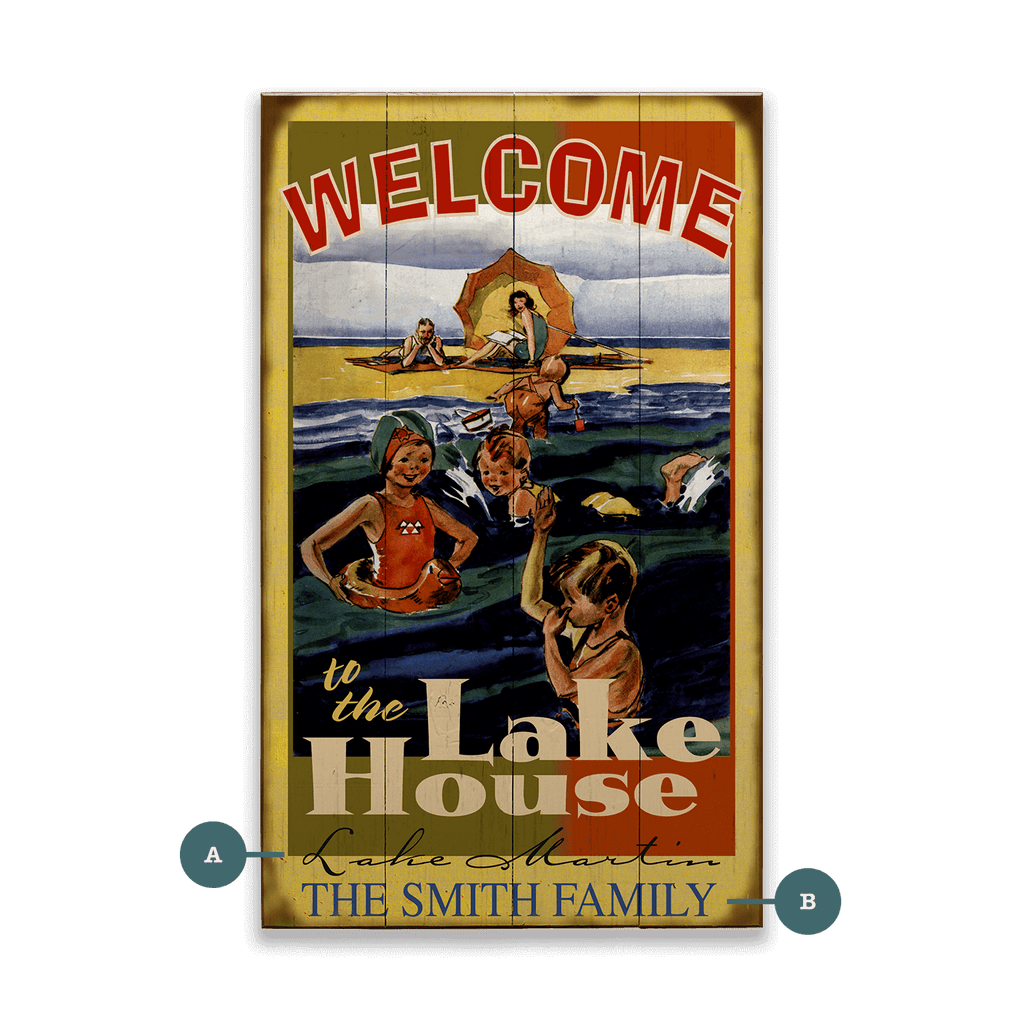 Family Lake House - Wood & Metal Wall Art