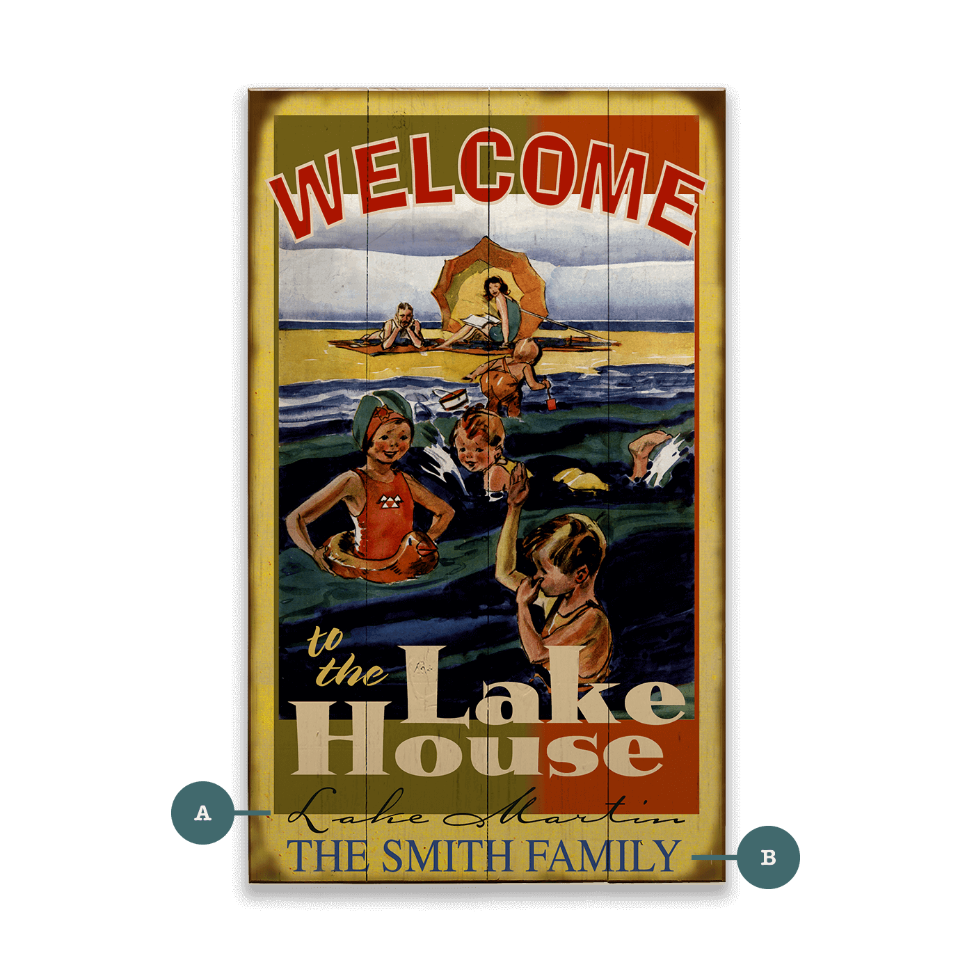 Family Lake House - Wood & Metal Wall Art