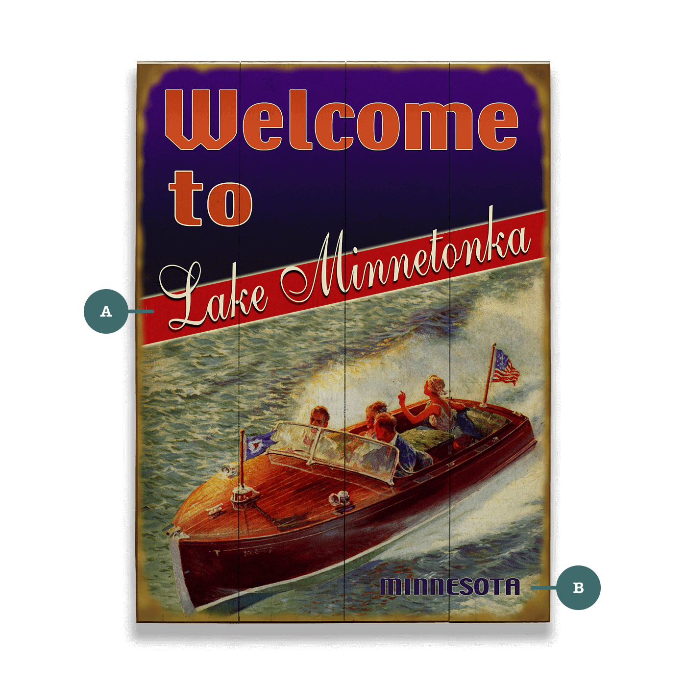 Red, White, and Blue Boaters (2 Lines) - Wood & Metal Wall Art