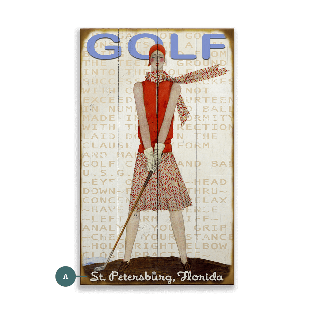 Retro Lady Golfer - Wood & Metal Wall Art