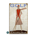 Retro Lady Golfer - Wood & Metal Wall Art