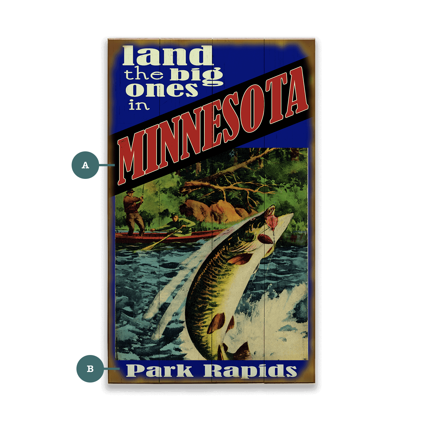 Land the Big Ones: Muskie - Wood & Metal Wall Art