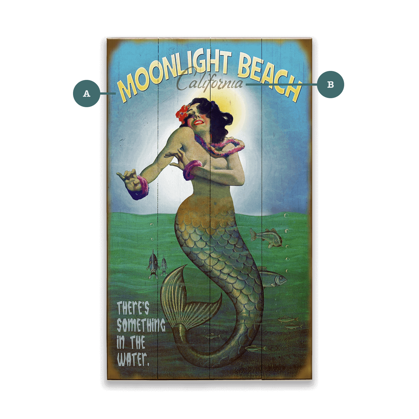 Mermaid Mystique at Moonlight (G) - Wood & Metal Wall Art