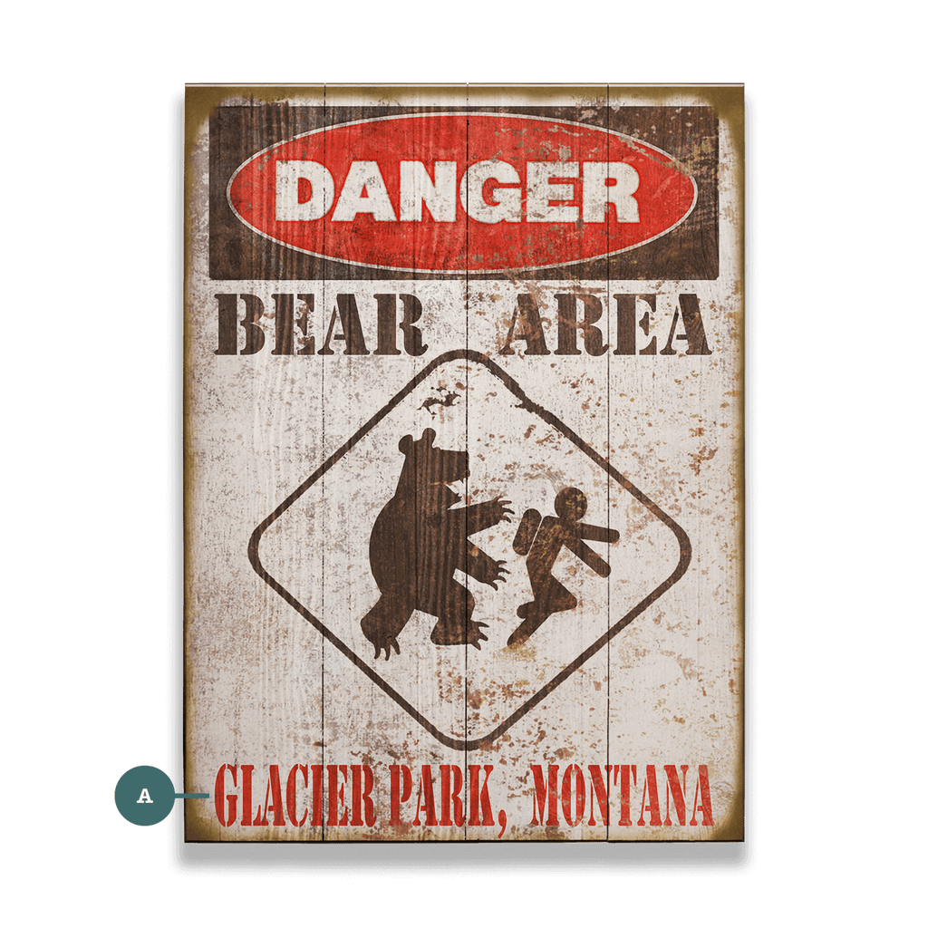 Bear Warning Sign - Wood & Metal Wall Art