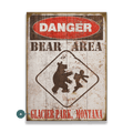 Bear Warning Sign - Wood & Metal Wall Art