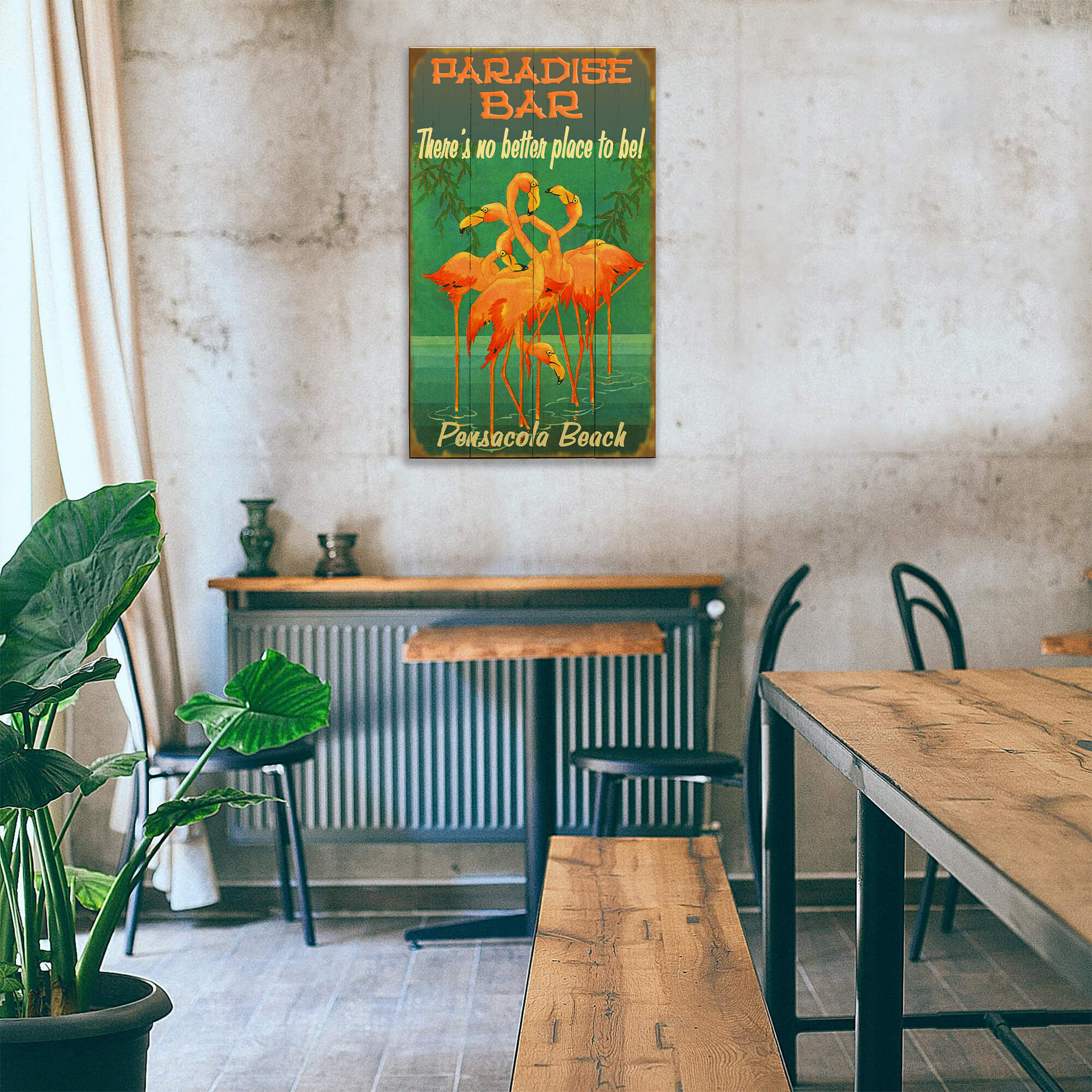 Flamingo Paradise - Wood & Metal Wall Art