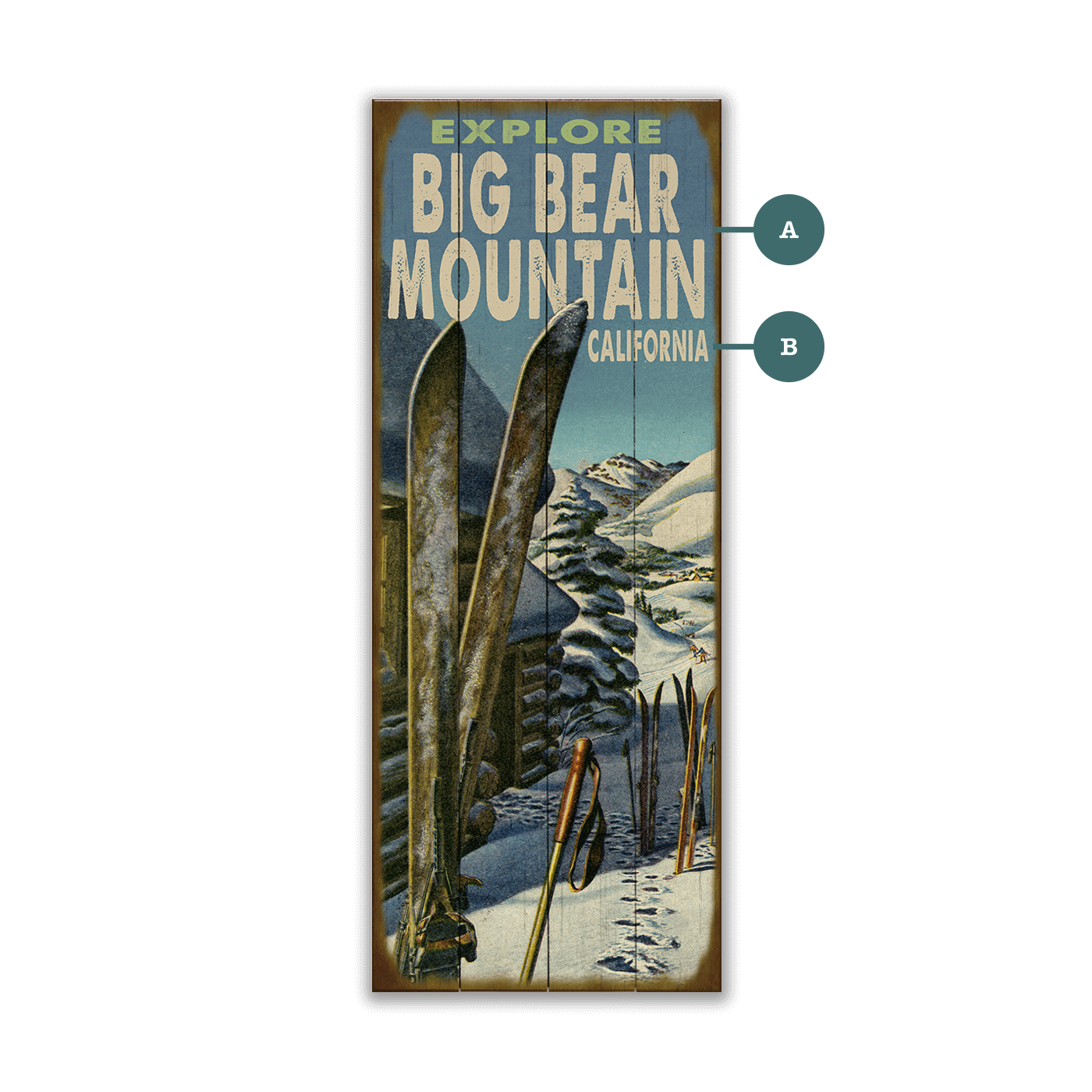 Explore Skis - Wood & Metal Wall Art