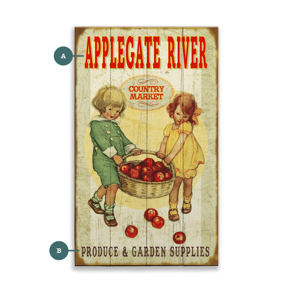 Country Market Kids with Apples - Wood & Metal Wall Art