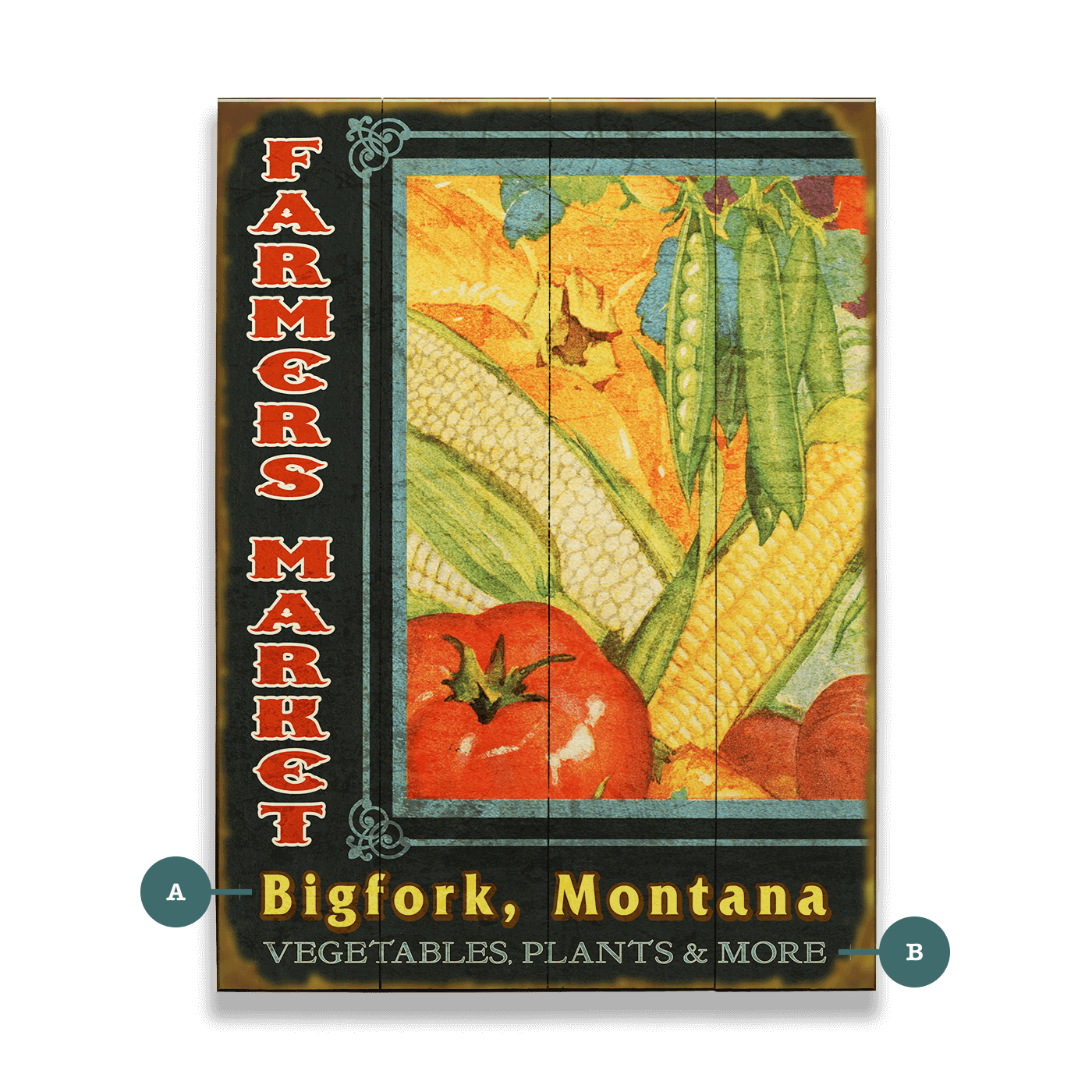 Bountiful Farmer's Market: Personalized - Wood & Metal Wall Art