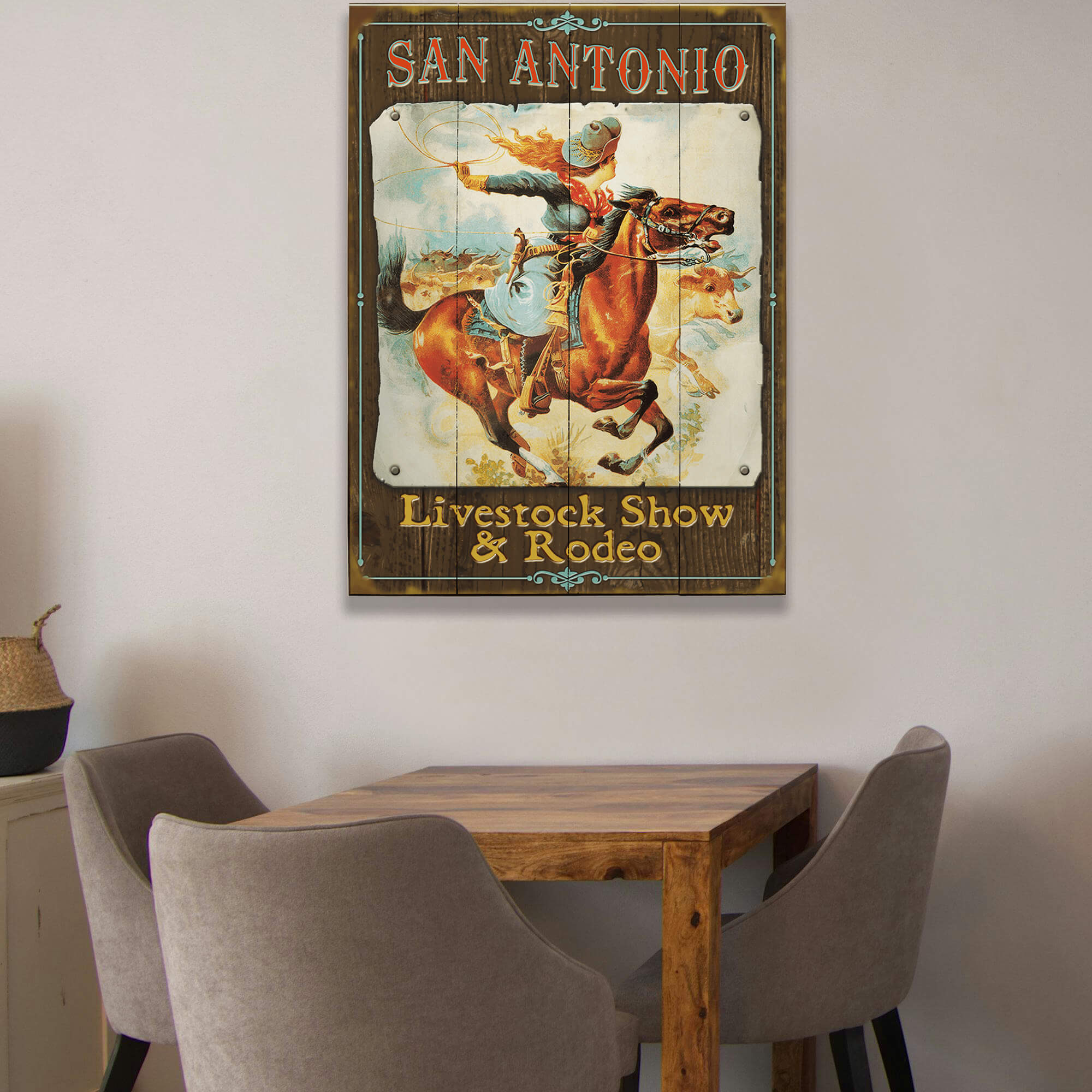 Roping Cowgirl - Wood & Metal Wall Art