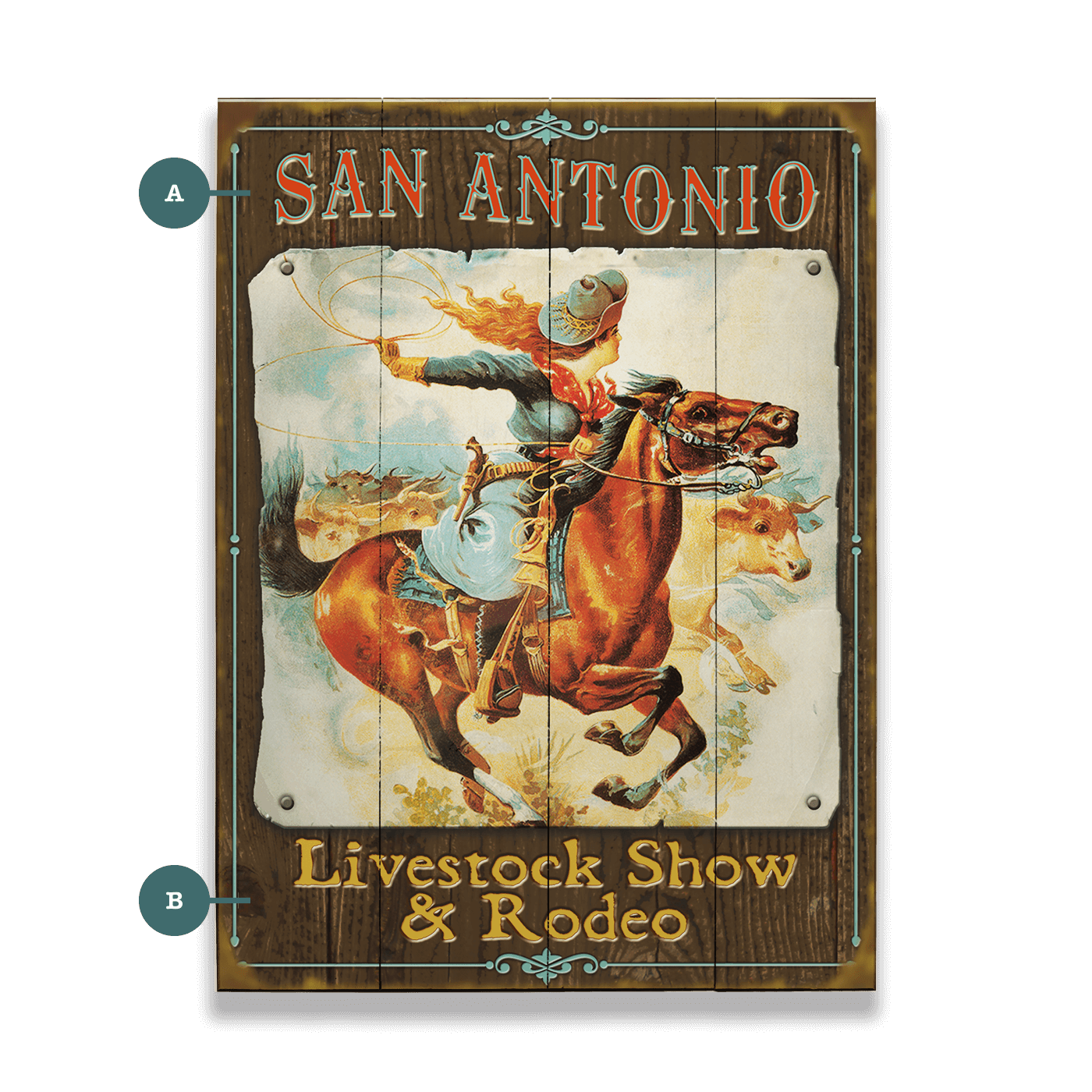 Roping Cowgirl - Wood & Metal Wall Art