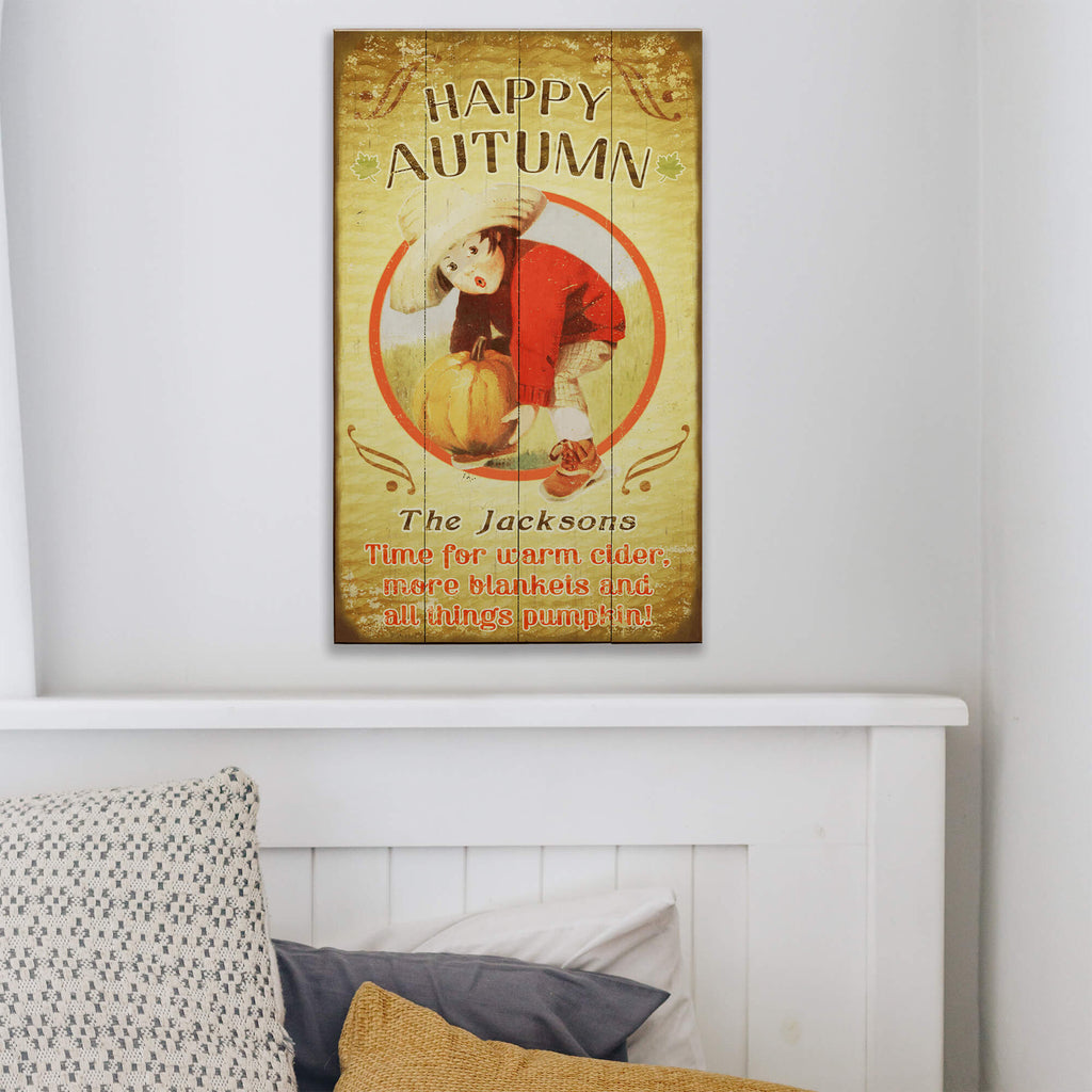 Happy Autumn Pumpkin Picking - Wood & Metal Wall Art