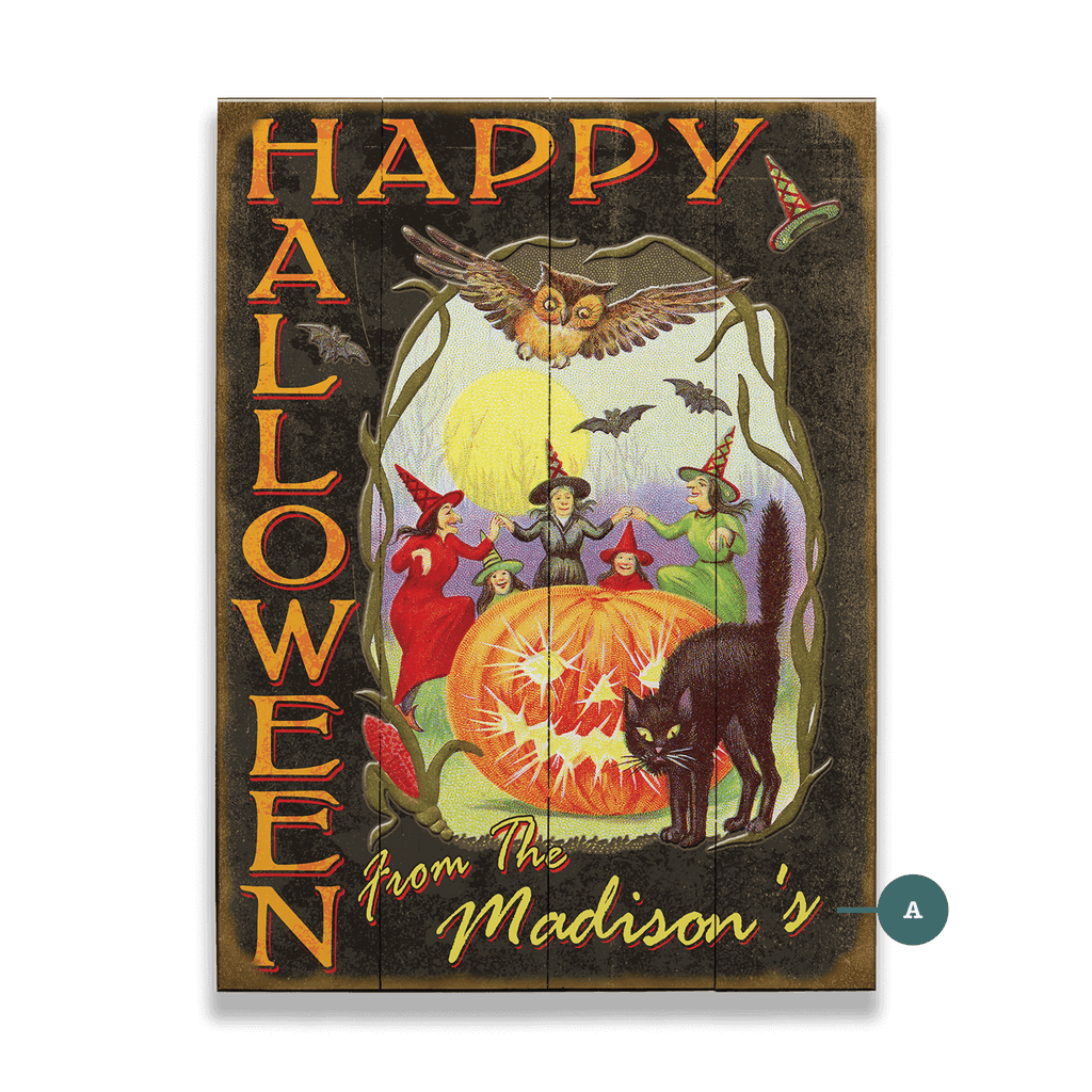 Happy Halloween, Witches and Black Cat - Wood & Metal Wall Art