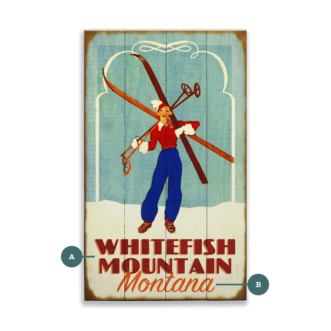 Alpine Glam Girl With Skis - Wood & Metal Wall Art