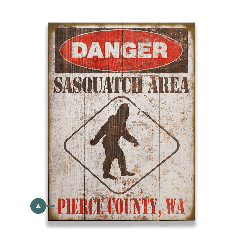 Sasquatch Warning Sign - Wood & Metal Wall Art