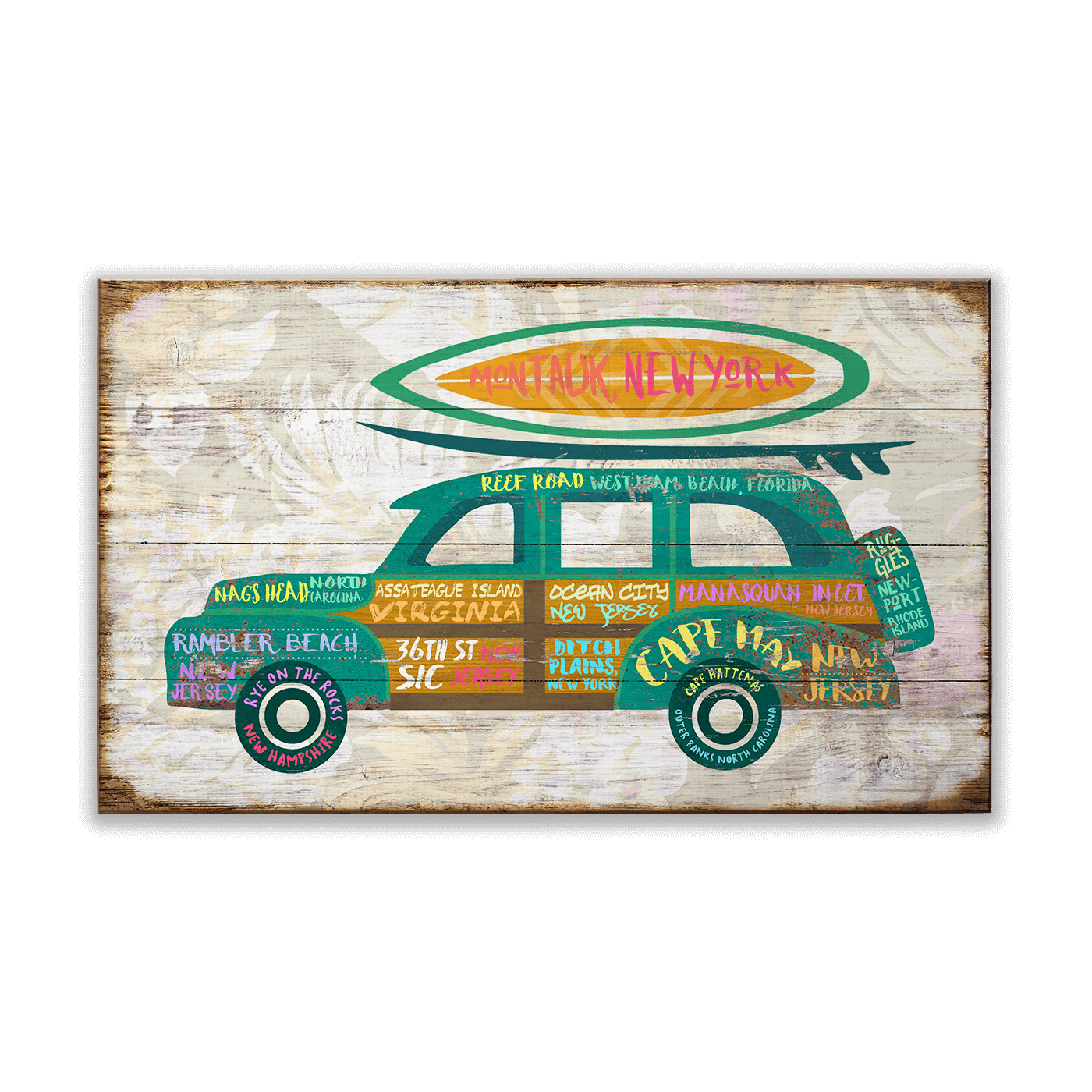 Surf Spots Woody: East Coast - Wood & Metal Wall Art
