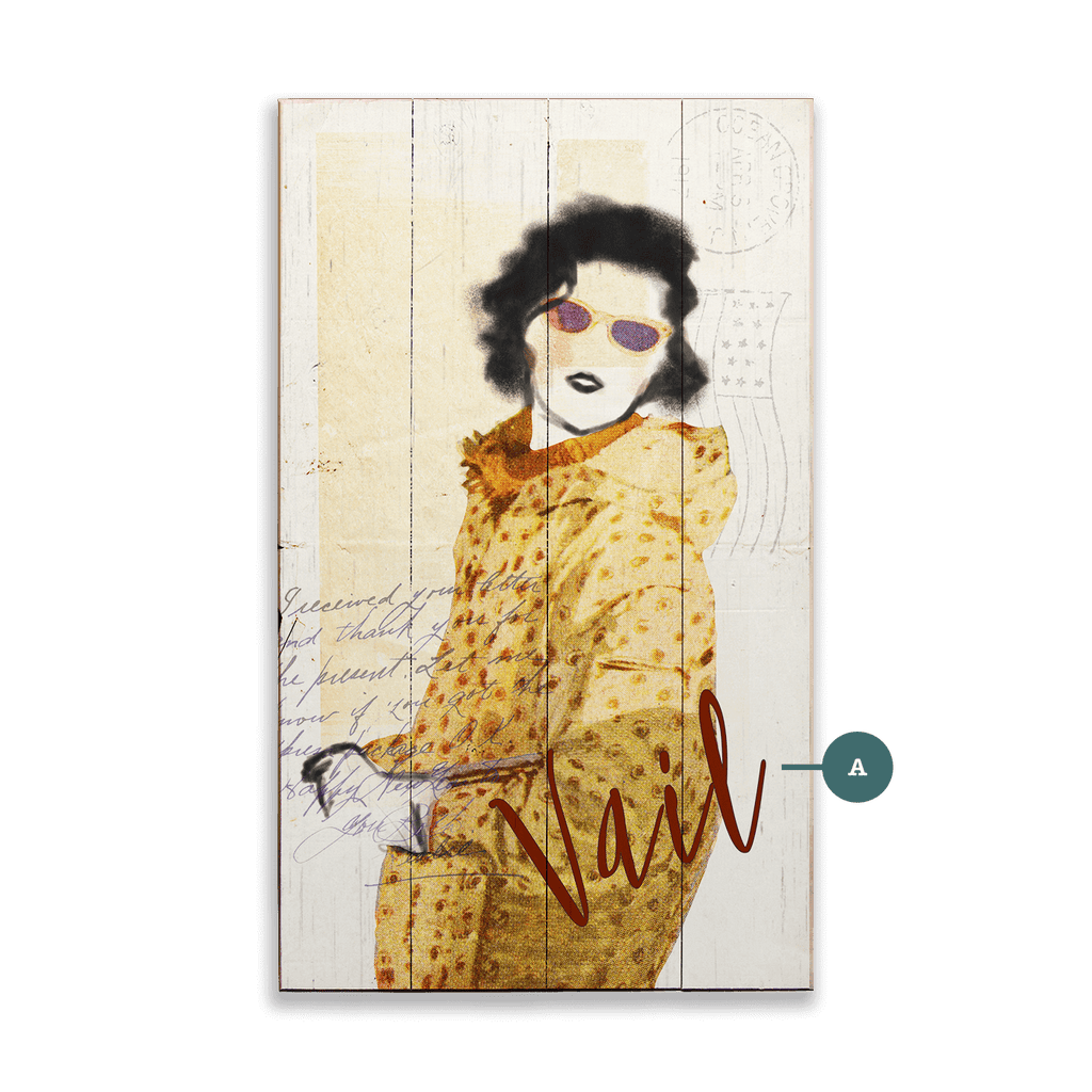 Winter Fashion Postcard: Yellow Coat - Wood & Metal Wall Art