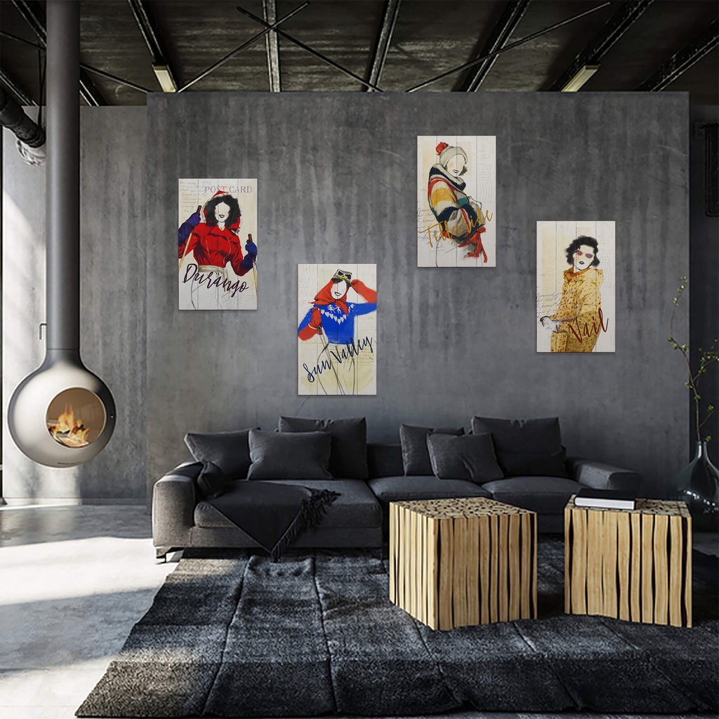 Winter Fashion Postcard: Red Hood - Wood & Metal Wall Art