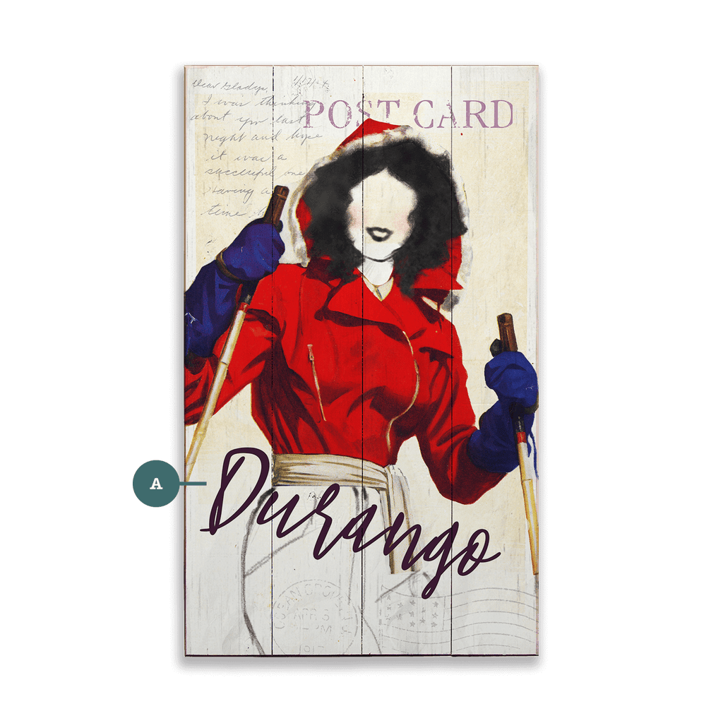 Winter Fashion Postcard: Red Hood - Wood & Metal Wall Art