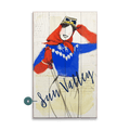 Winter Fashion Postcard: Blue Sweater & Goggles - Wood & Metal Wall Art