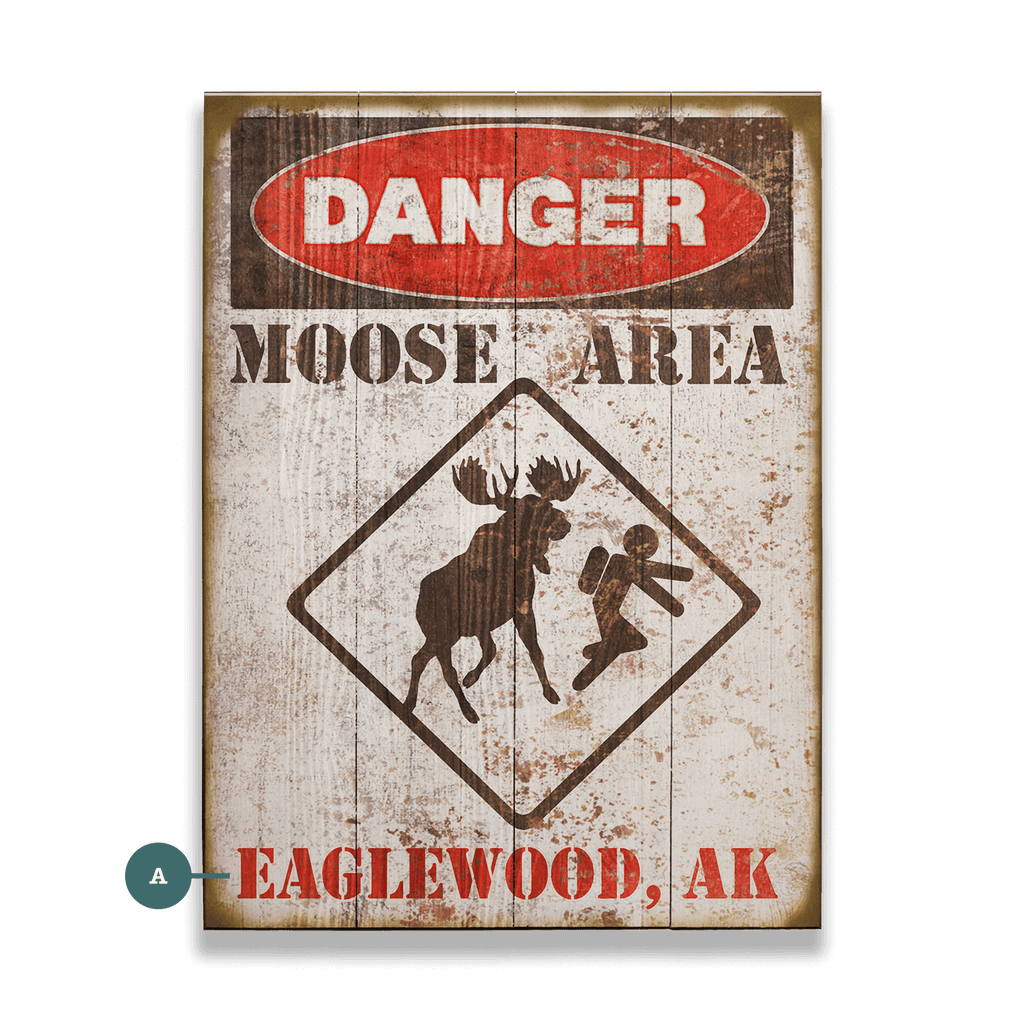 Moose Warning Sign - Wood & Metal Wall Art