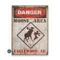 Moose Warning Sign - Wood & Metal Wall Art