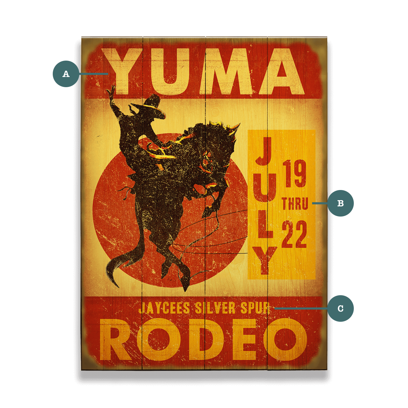Yellow and Red Rodeo Sign - Wood & Metal Wall Art
