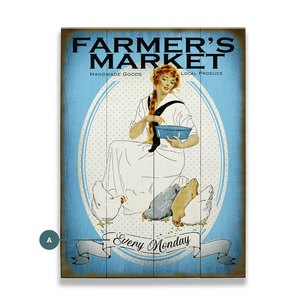 Maiden and Hens Farmer's Market - Wood & Metal Wall Art