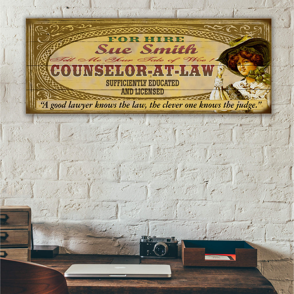 Legal Office - Counselor-at-Law: Female (Personalized) - Wood & Metal Wall Art
