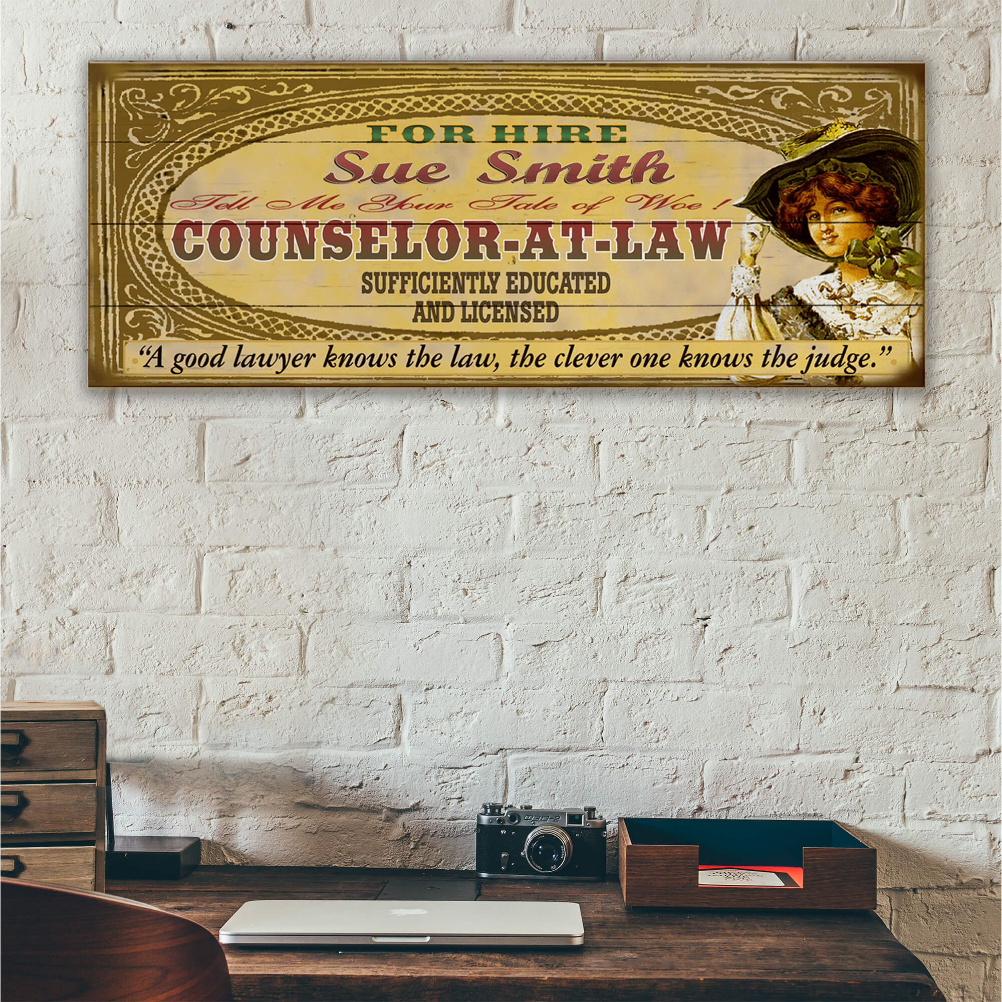 Legal Office - Counselor-at-Law: Female (Personalized) - Wood & Metal Wall Art