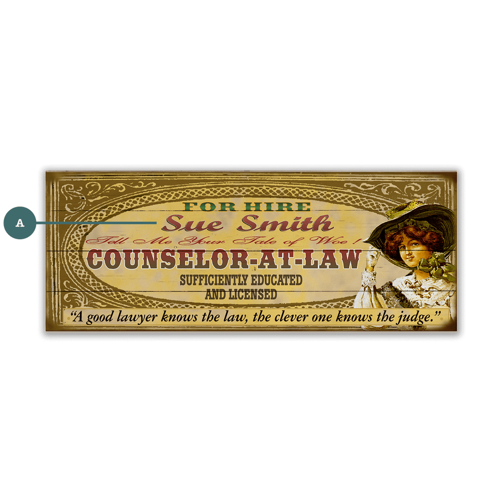 Legal Office - Counselor-at-Law: Female (Personalized) - Wood & Metal Wall Art