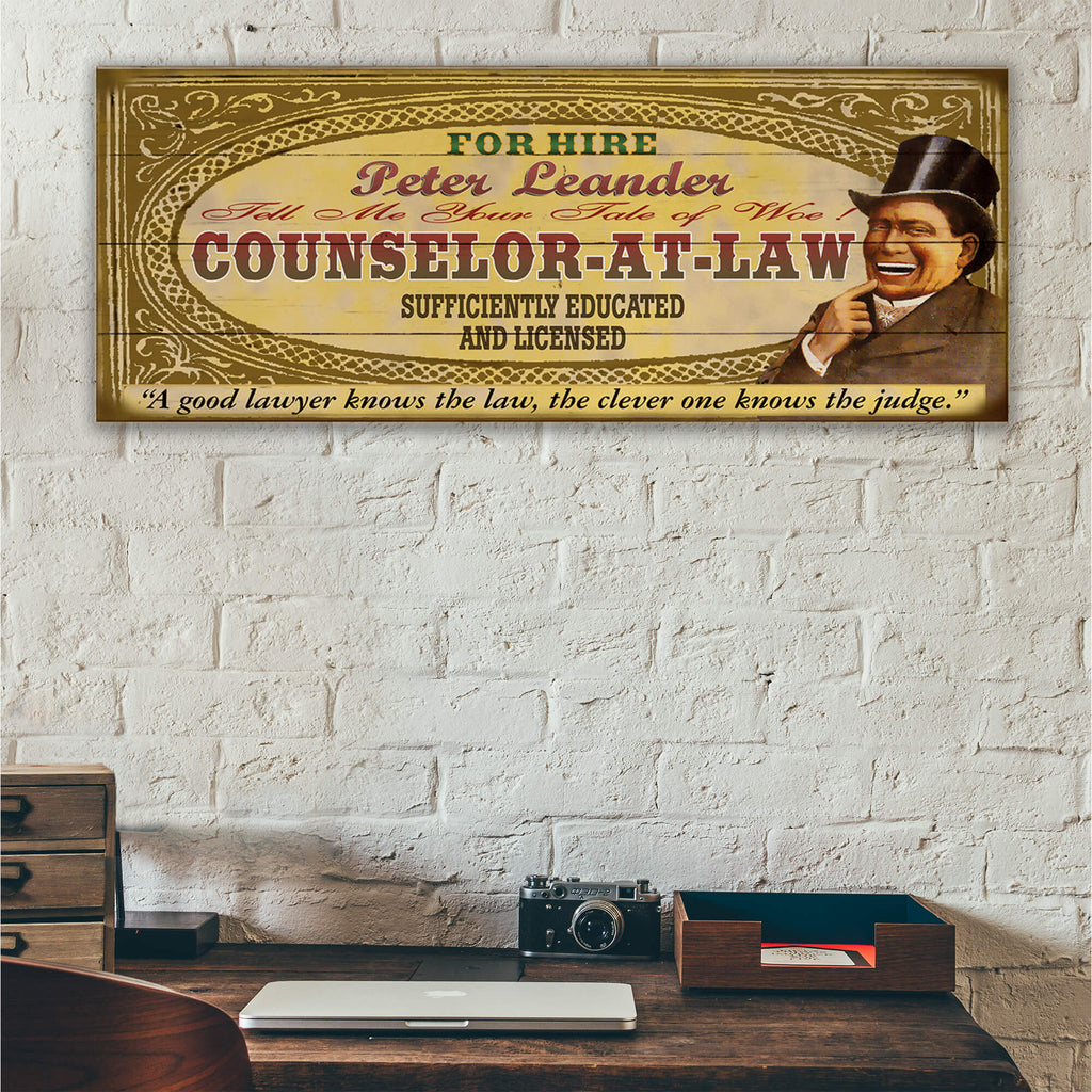 Legal Office - Counselor-at-Law: Male (Personalized) - Wood & Metal Wall Art
