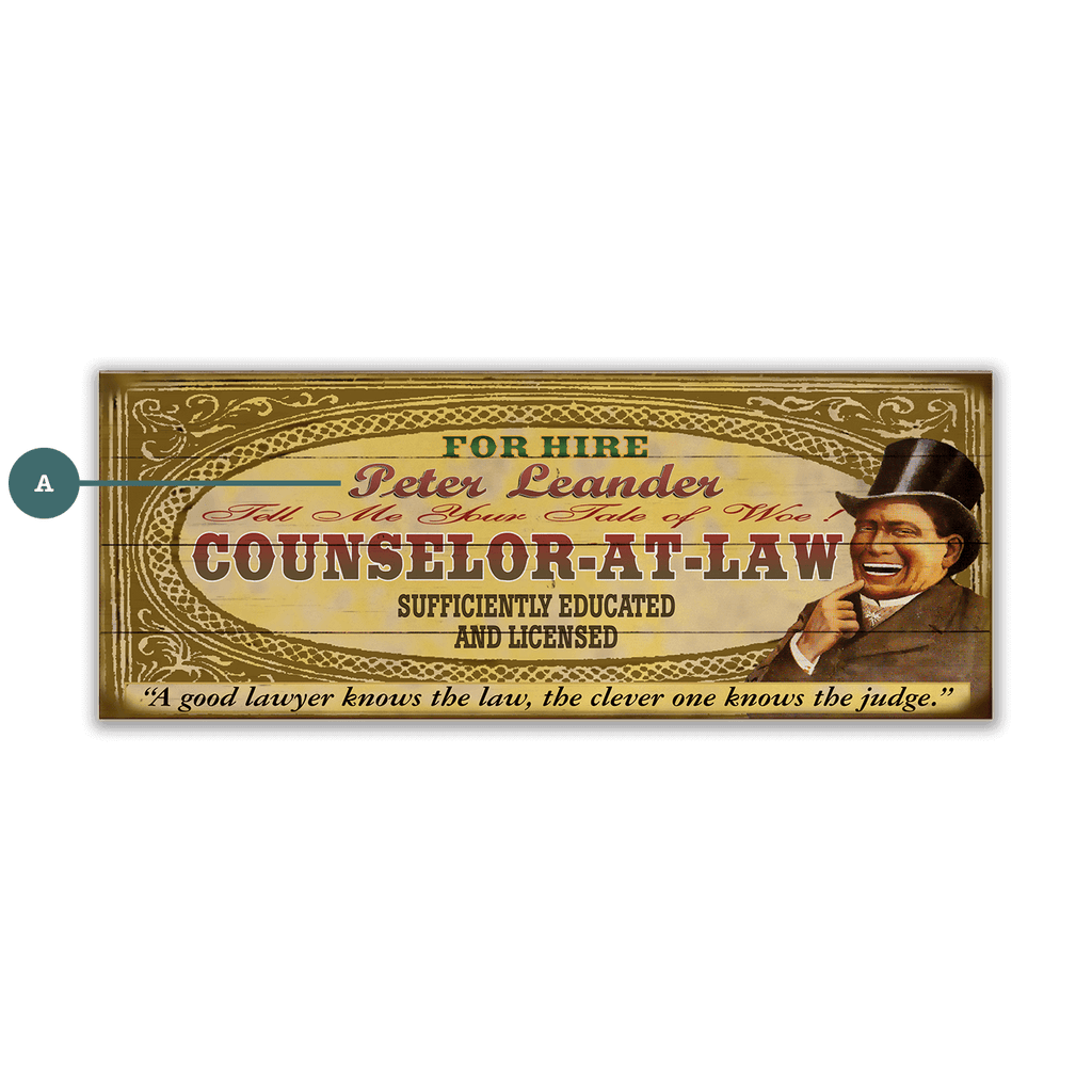 Legal Office - Counselor-at-Law: Male (Personalized) - Wood & Metal Wall Art
