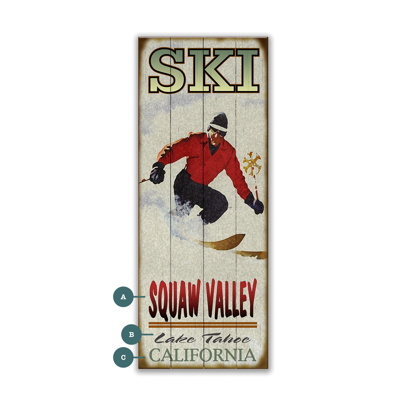 Mountain Momentum: Male Skier - Wood & Metal Wall Art
