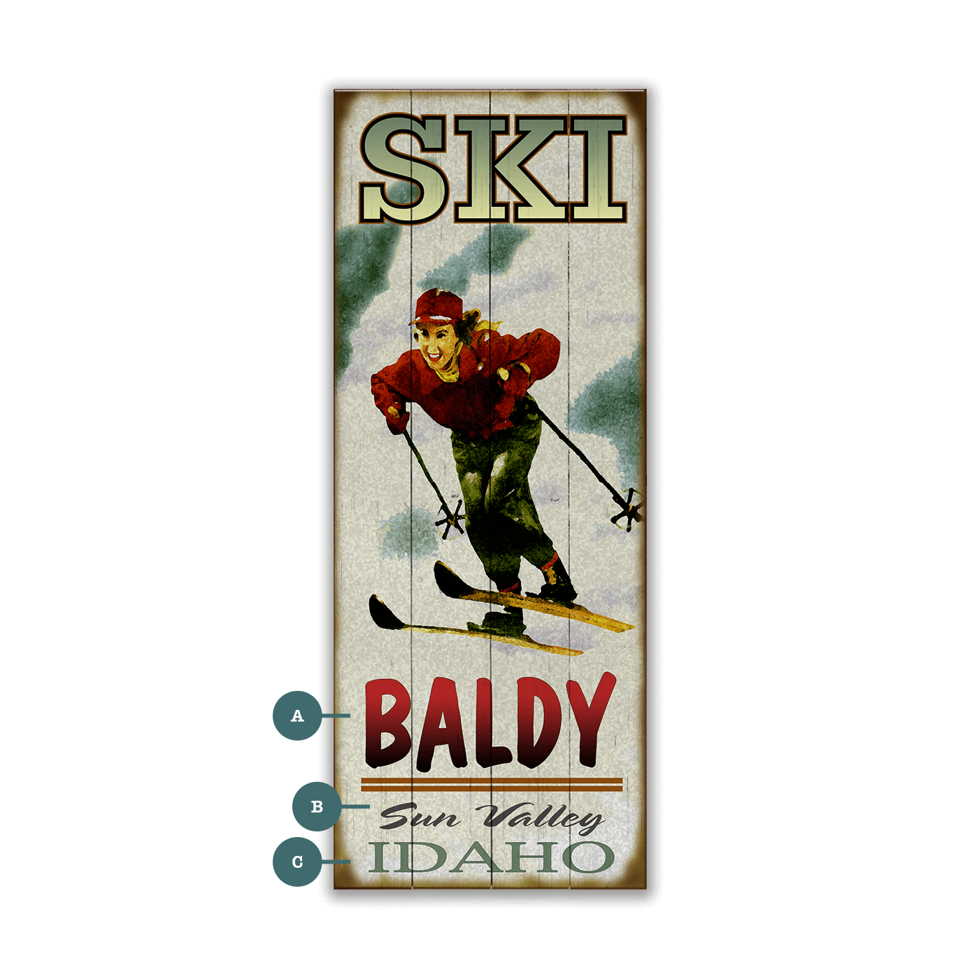 Mountain Momentum: Female Skier - Wood & Metal Wall Art