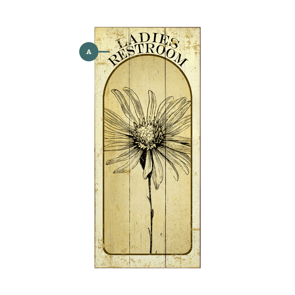 Ladies Restroom Flower - Wood & Metal Wall Art