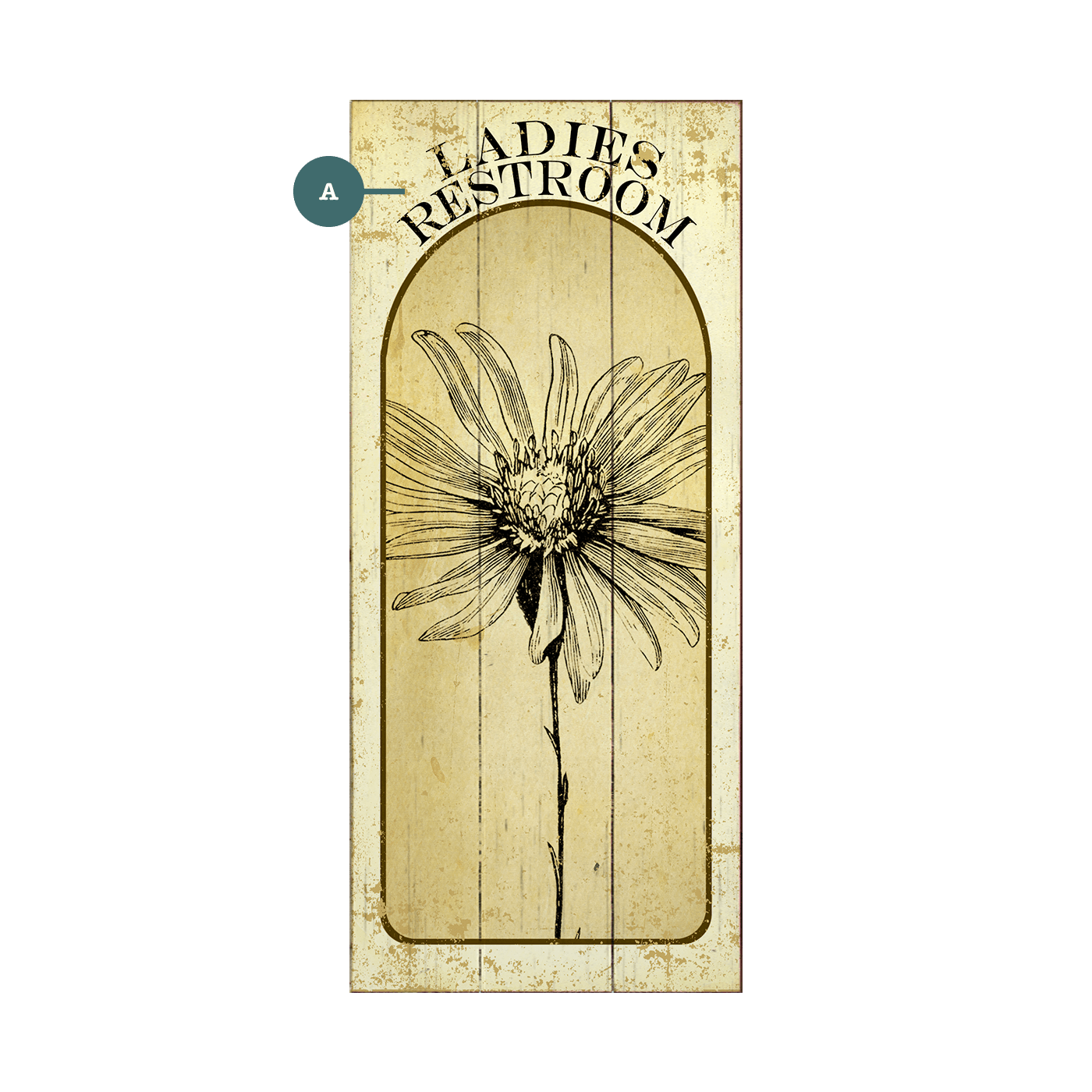 Ladies Restroom Flower - Wood & Metal Wall Art