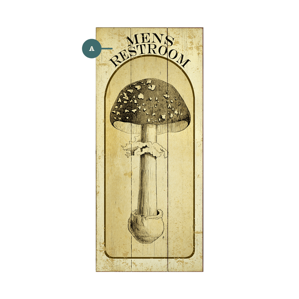 Mens Restroom Mushroom - Wood & Metal Wall Art